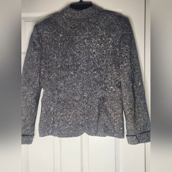 NM Essentials 14 Gray Cream Tweed 100% WOOL Lsl LinedPockets Women BlazerJacket - Picture 5 of 9
